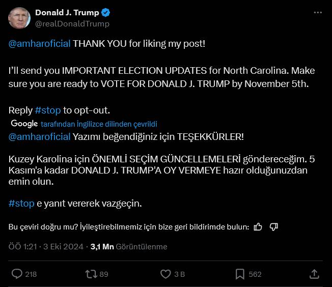 Adresi şaşıran Donald Trump sosyal medyada Türk hesaptan oy istedi! Türkler akın etti 2